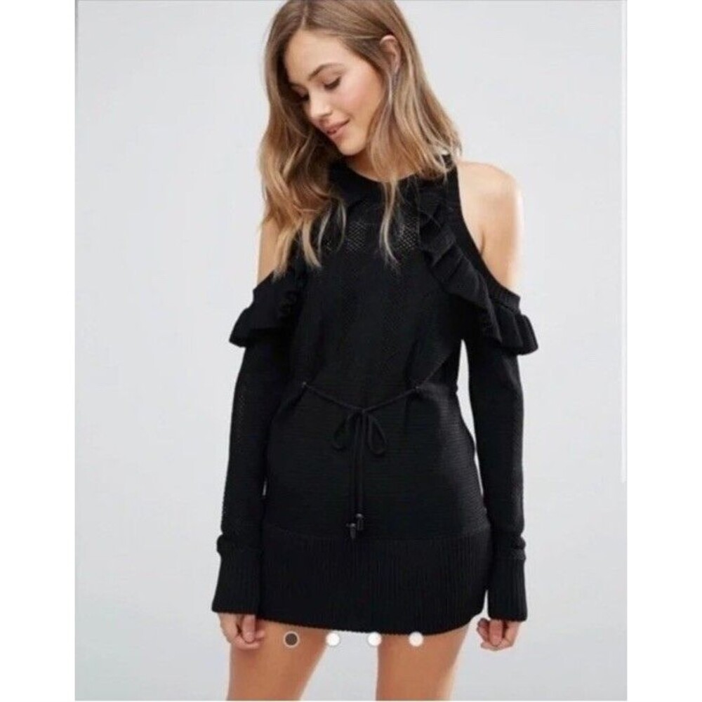 Alice McCall Between Us Jumper Cold-Shoulder Sweater Dress Ruffle Black Size 6